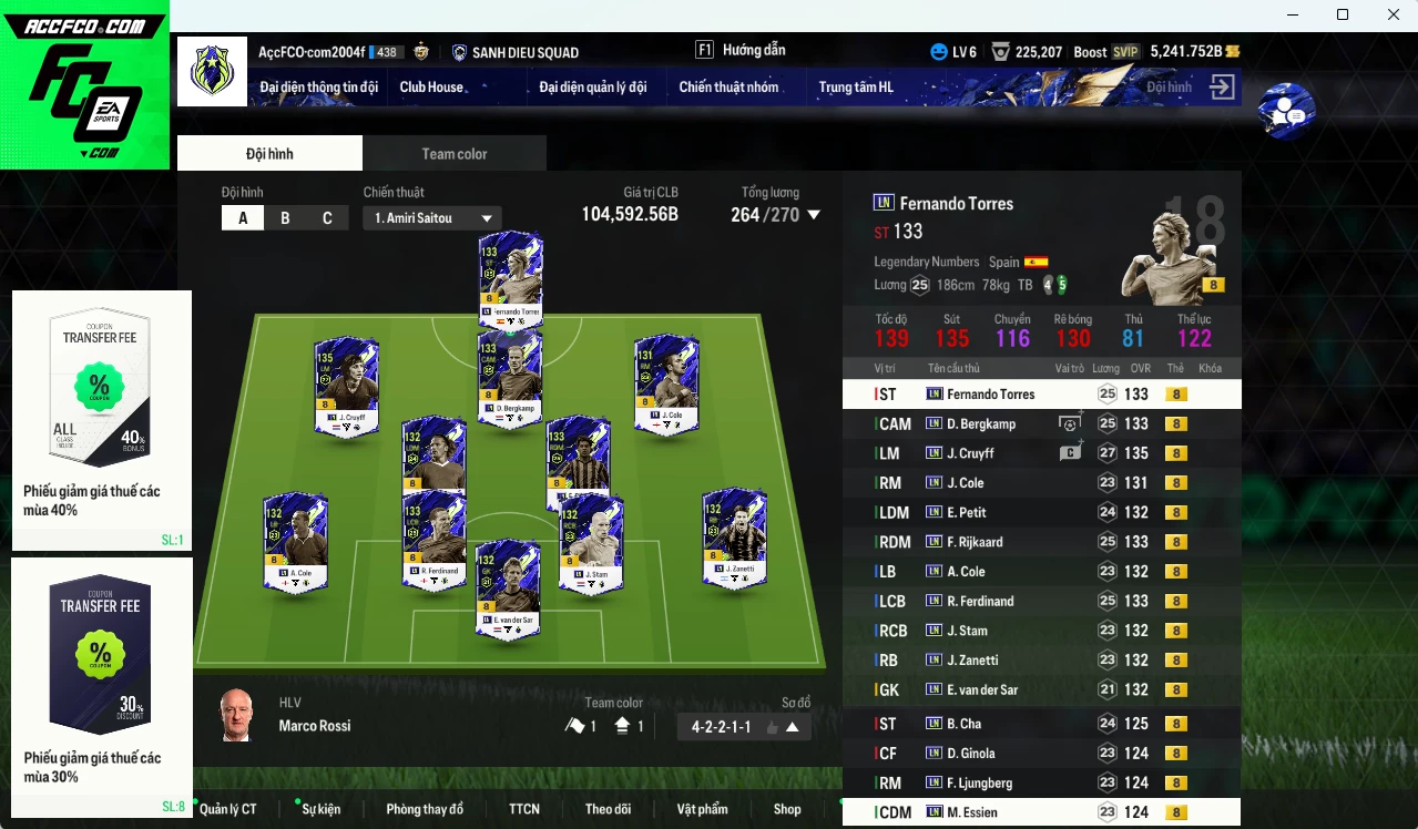 [ACC Rẻ🔥] Full mùa LN 104.590b dư 5200b có Cruyff, Bergkamp, Rijkaard, Rio, Torres, VDS, Essien, Cole, Petit, Stamp, B. Cha, Zanetti, Ginola, Ljungberg LN+8 . HLV Xịn
